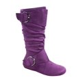 thumbnail image 1 of Bottes Mi-Mollet à Bout Rond pour Femmes Zone 70, Confort, Fermeture Éclair, Boucle, Style Plissé Décontracté, Talon Plat ( Violet, 9), 1 of 2