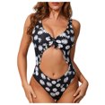 thumbnail image 2 of EGNMCR Maillots de Bain pour Femmes Mode Imprimé Marguerite Col en V Profond une-Pièce, 2 of 9