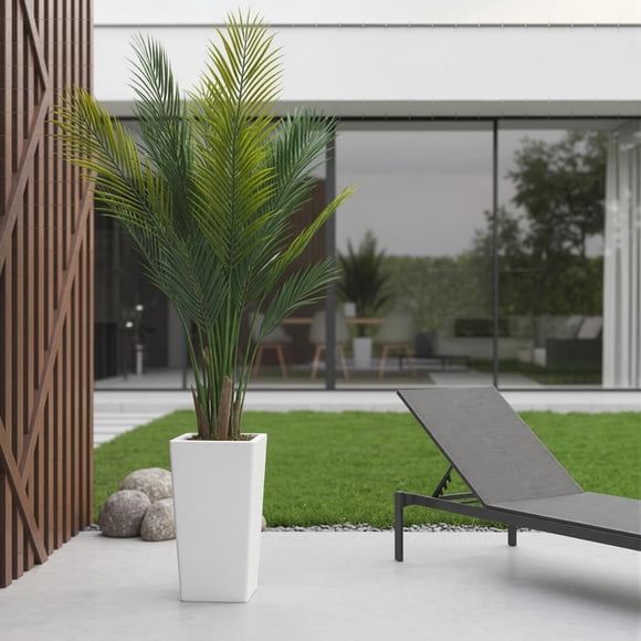BeesClover Artificial Palm Tree, Tall Faux Tropical Areca Plants with White Tall Planter, Fake Potted Tree with Lifelike Leaves for Indoor Living Room Bedroom Home Office Decor