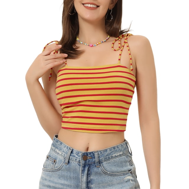 INSPIRE CHIC Camisole Tube d'Été à Bretelles Spaghetti à Nouer à Rayures pour Femme TG Jaune Rouge