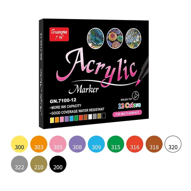 PEONAVET Marqueur 12 Couleurs 7100 Acrylique Souple à Base d'Eau, Graffiti Dessiné à la Main, Marqueur de Peinture à Main 10ml
