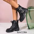 thumbnail image 4 of Womens Mid Calf Combat Boots with Side Zipper Fashion Black Leather Buckle Platform Chunky Motorcycle Riding Short Ankle Booties, 4 of 7