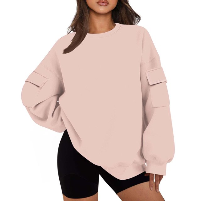Yuyuzo Chandail en Molleton pour Femmes Col Rond Décontracté Pull Ample Automne Doublé Polaire Manches Longues