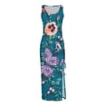 thumbnail image 4 of Summer Dresses for Women Trendy Sleeveless High Waist Boho Ribbed Drawstring Sundress Ruched Sexy High Slit Maxi Dress, 4 of 5