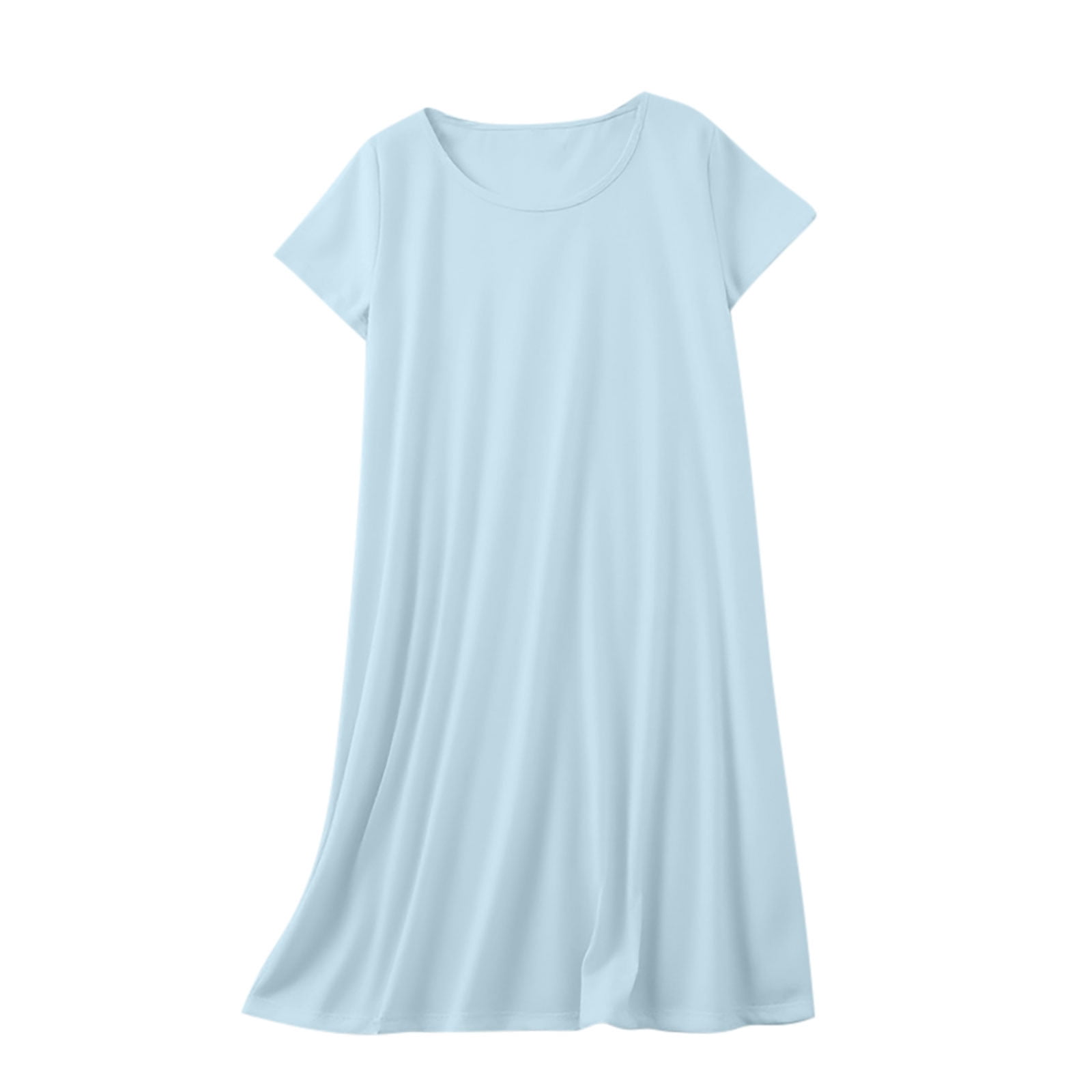Yuyuzo Chemises de Nuit pour Femmes à Manches Courtes, Robes de Détente et de Sommeil, Amples, Basiques, Unies, Col Ras du Cou, T-Shirts Confortables, Nuisette