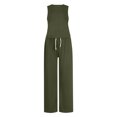 thumbnail image 5 of Woman Solid Color Sleeveless Sets, 2025 New Fashion Round-Neck Sleeveless Tank with Drawstring Long Pants Suits, Loungewear Tracksuits Summer Linen Pant Sets Lady 2 Piece Outfits Green M, 5 of 5