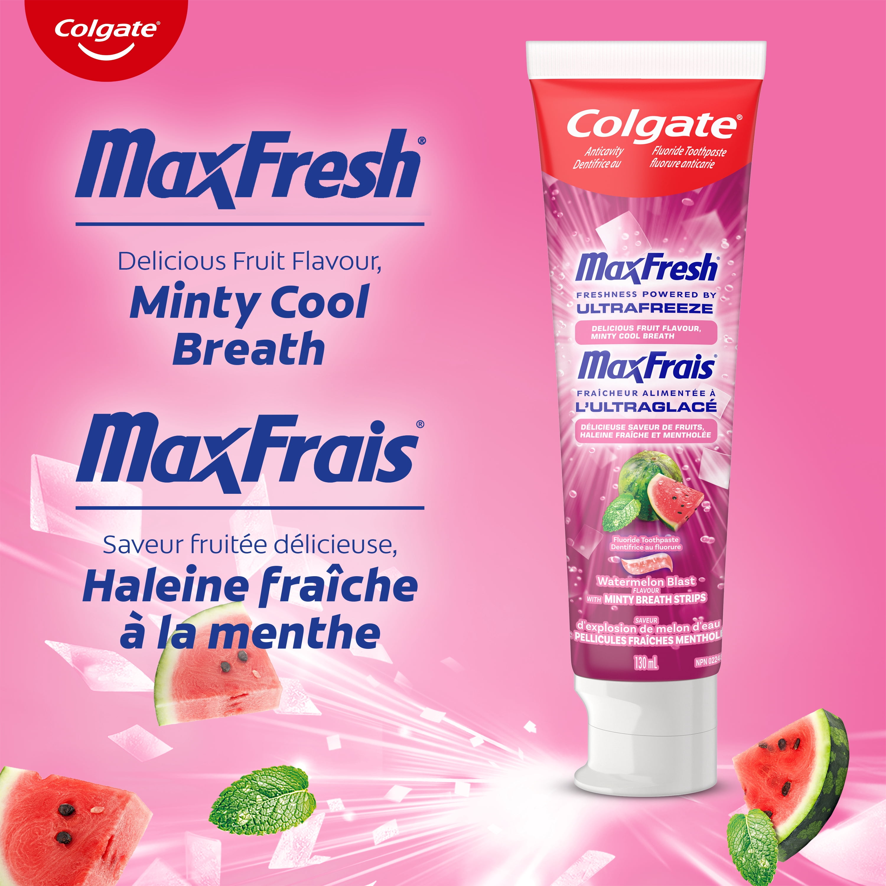 Colgate MaxFrais Dentifrice au Fluorure, Explosion de Melon d'Eau à la Menthe, 130 ml
