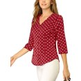 thumbnail image 4 of INSPIRE CHIC Blouse pour Femme Col en V Manches 3/4 Pois devant Boutonné Haut m Rouge, 4 of 8