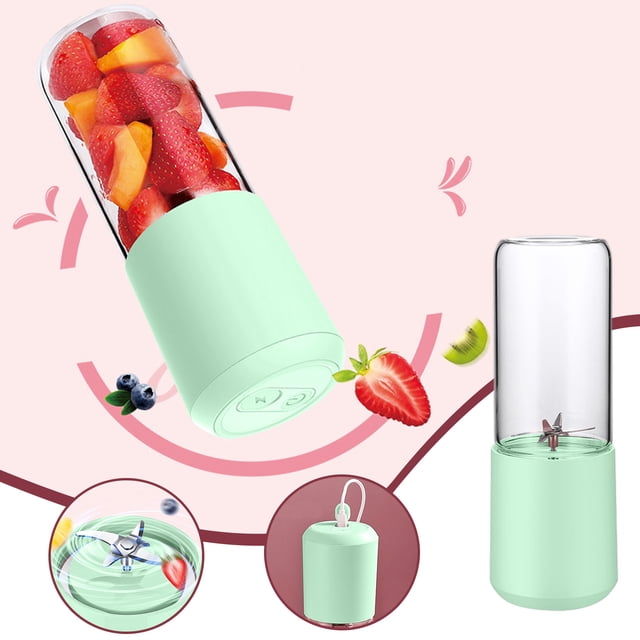 Dvkptbk 400Ml, Six-Blade Head Mini Juicer, USB Rechargeable Portable Juicing Cup, Home Electric Juicer, Large Capacity Glass Juicer Mini Juicer Home Essentials