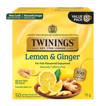 Twinings Lemon & Ginger Herbal Tea Bags, Lively & Spicy, Naturally Caffeine Free, 50 Count