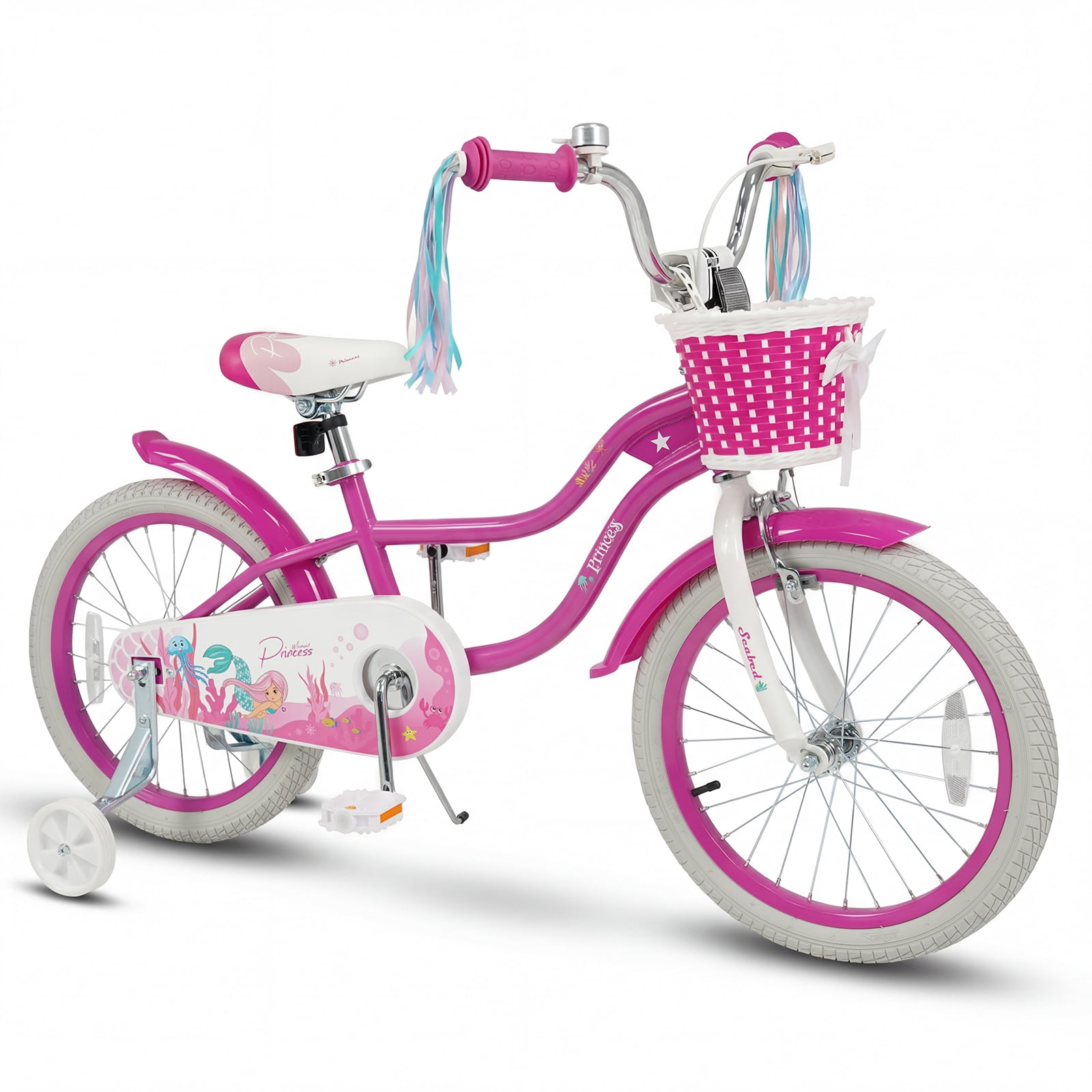 Costway 18" Kids Bike, Toddler Bicycle with Training Wheels, Hand & Coaster Brakes Rose Red