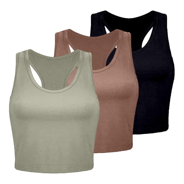 HBFAGFB Lightweight Tank Tops Womens 3 Piece Seamless Workout Shirts Simple Undershirt Yellow Size L
