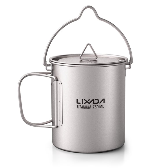 Ultralight 750ml Pot Portable Water Mug Cup with Lid and Foldable Handle Camping Cooking Picnic