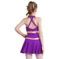 thumbnail image 2 of vastwit Tenue d'Uniforme de Cheerleading pour Filles Sans Manches Robe à Imprimé de Lettres Costume de Performance de Danse Violet 10, 2 of 7