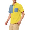 thumbnail image 4 of Unique Bargains Chemises pour Hommes à Manches Courtes d'Été en Coton Patchwork à Boutons, 4 of 5