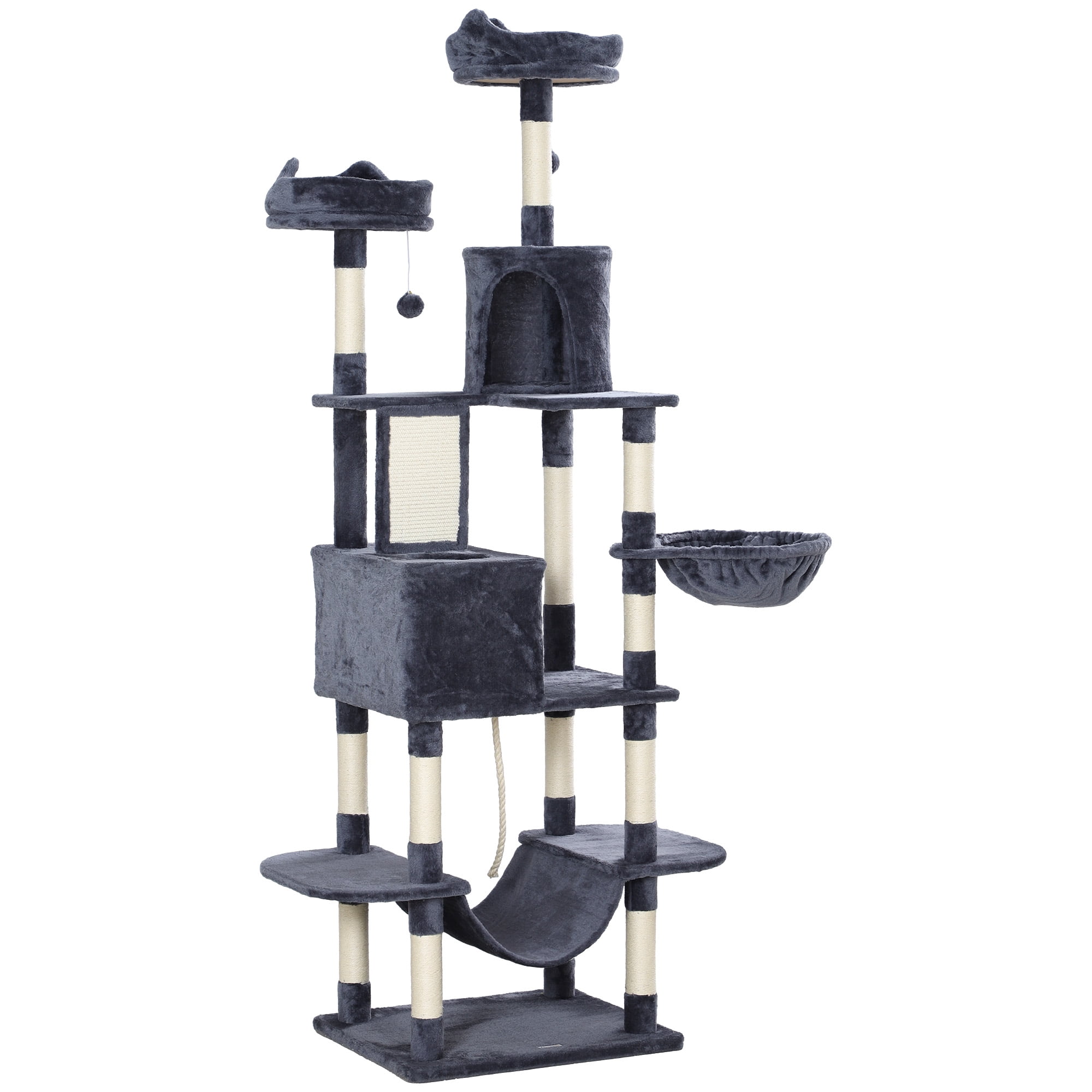 CoSoTower 81" Large Cat Tree w/ Scratching Posts, Condos, Beds, Hammocks, Jumping Platforms, Toy Balls, Rope Cat Toy, Dark Grey