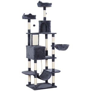 CoSoTower 81" Large Cat Tree w/ Scratching Posts, Condos, Beds, Hammocks, Jumping Platforms, Toy Balls, Rope Cat Toy, Dark Grey