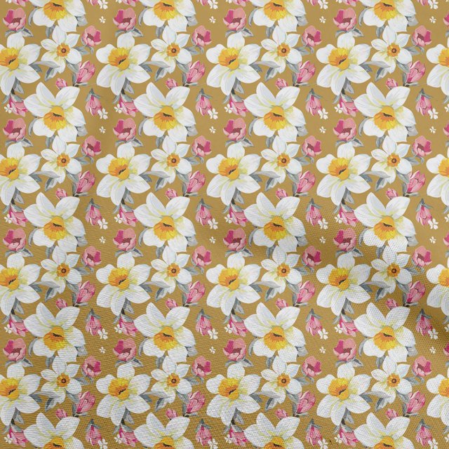 oneOone Polyester Spandex Brown Fabric Floral Craft Projects Decor Fabric Printed By The Yard 56 Inch Wide