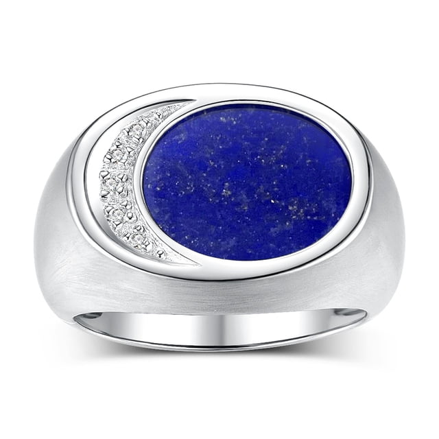 RYLOS Men's Designer Ring: 14K White Gold with Lapis and Diamonds - Gold Rings for Men Size 9