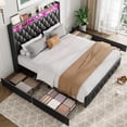 thumbnail image 2 of Bingirl King-Size Bed Frame with 51-Inch Tall Headboard, Platform Design, Leather Upholstered, 4 Storage Drawers, USB Charging Station, LED Lights, No Box Spring Required, Easy to Assemble - Grey, 2 of 6