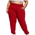 thumbnail image 1 of Women's Plus Size Pants High Waisted Drawstring Solid Color Sweatpants Elastic Taper Leg Lounge Joggers Pant Red XXXL, 1 of 6