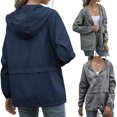 thumbnail image 1 of Women Hooded Jacket Waterproof Drawstring Hiking Rain Jacket Outwear Outdoor Sports Coat Jacket, 1 of 7