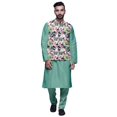 thumbnail image 1 of Atasi Mandarin Collar Traditional Solid Kurta Pajama With Printed Jacket Set, 1 of 3