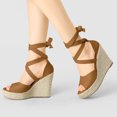 thumbnail image 2 of BLISSFUL STEP Chaussures pour Femmes Espadrilles à Lacets Sandales Compensées à Plateforme Brun 7,5, 2 of 7