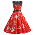thumbnail image 4 of Fridja Mode Femmes Dentelle une Ligne Flare Robe Vintage Bal Bal Balançoire Impression Sans Manches Noël Robe de Soirée de Noël, 4 of 9