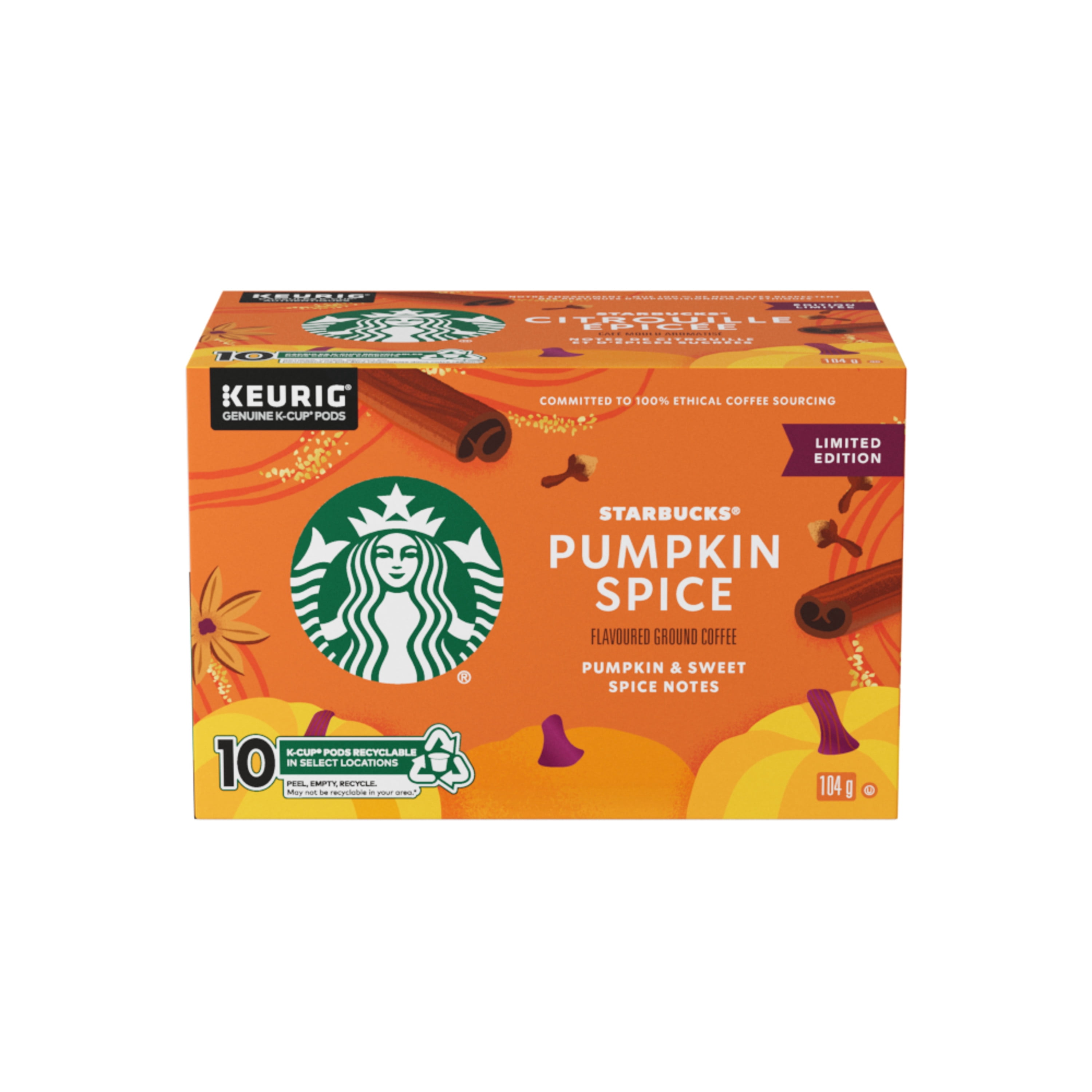 STARBUCKS Pumpkin Spice Flavoured Ground Coffee K-Cup Pods Box