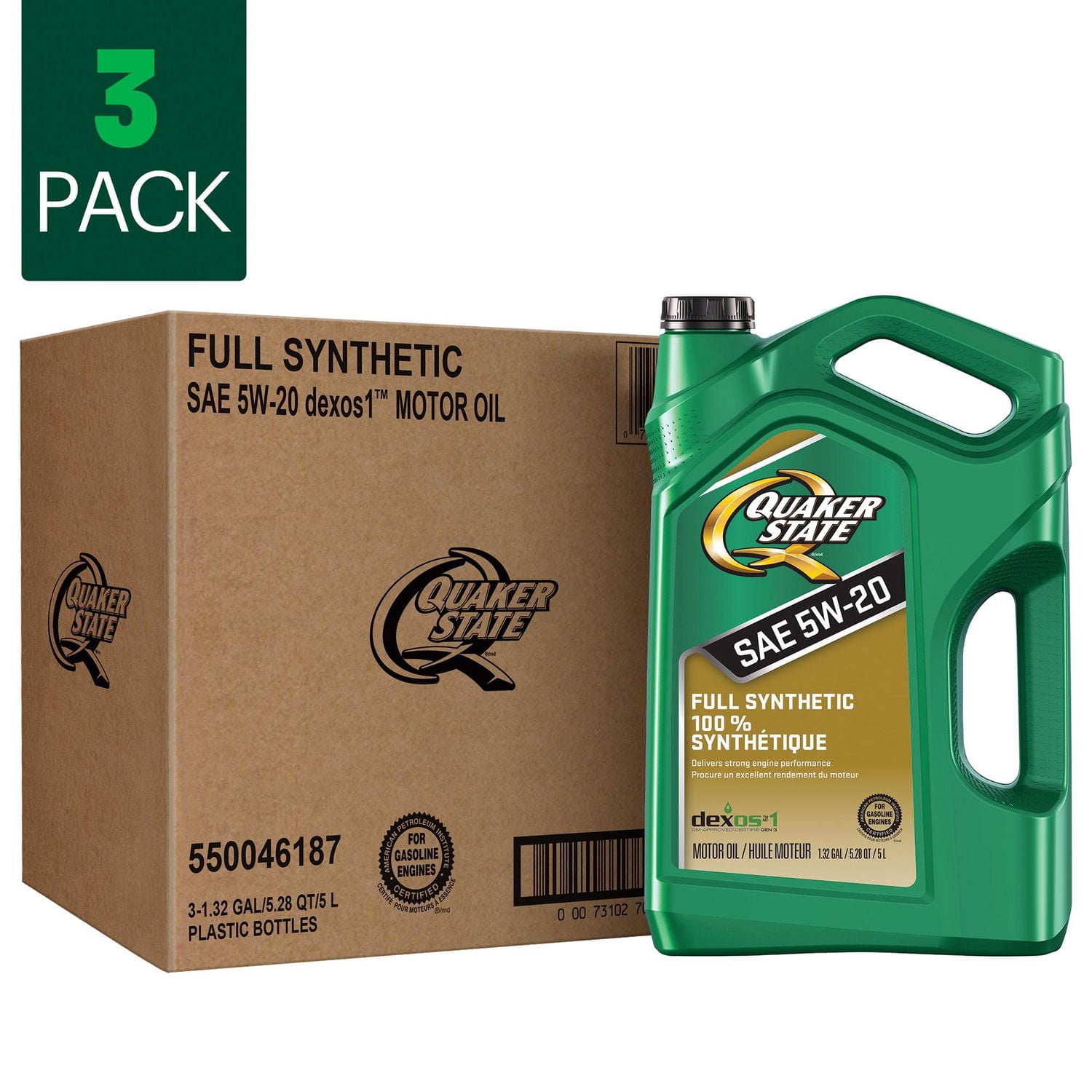 Quaker State Full Synthetic 5W-20 Motor Oil, 5 Litre (3 pack)