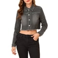 thumbnail image 1 of INSPIRE CHIC Veste en Denim Courte Délavée pour Femme à Col Rabattu, Effilochée, Boutonnée, Printemps Été, Gris m, 1 of 8