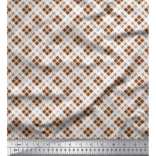 Soimoi Japan Crepe Satin Fabric Diagonal Check Print Sewing Fabric Yard 42 Inch Wide