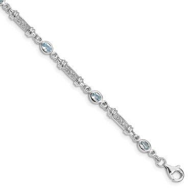 Bracelet en Argent Sterling 925 Rhodié Aigue-Marine et Diamant