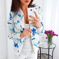 thumbnail image 1 of IROINID Veste Courte Décontractée pour Femme, Blouson Bomber à Imprimés Graphiques, Manches Longues, Manteau, Bleu, 1 of 5
