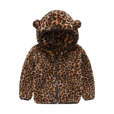 XZNGL Manteaux d'Hiver pour Tout-Petits pour Filles Tout-Petits Bébés Garçons Filles Imprimé Léopard Dégradé Peluche Mignon Oreilles d'Ourson Chandail à Capuchon d'Hiver Épais Manteau Veste Manteau d'Hiver pour Tout-Petits Filles Manteaux pour Tout-Petits Filles