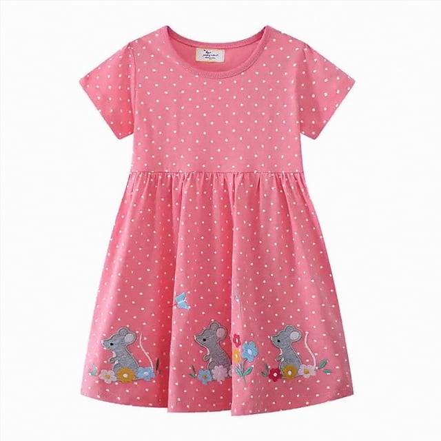 gdxvjhbj Robes d'Été Soleil pour Filles Robe d'Été à Manches Courtes pour Tout-Petites Imprimé de Dessins Animés Robes Décontractées 1T 2T (Rouge,1-2 Ans)