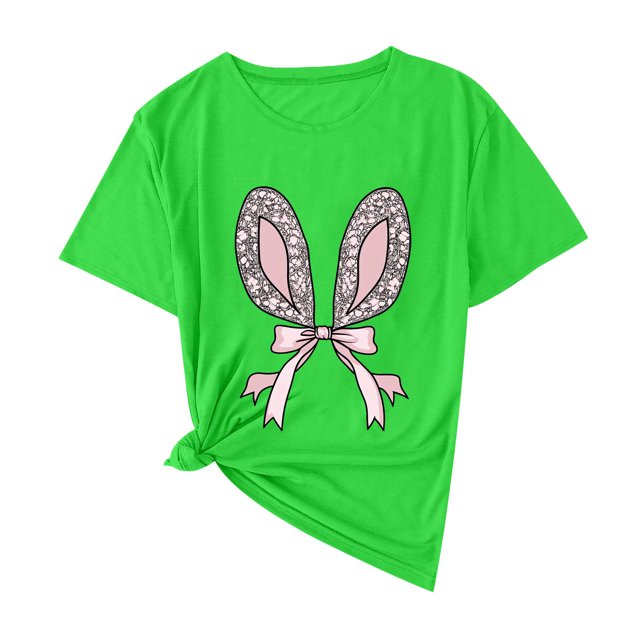 Plebaso T-Shirts Graphiques de Pâques pour Femmes à Manches Courtes, T-Shirts Imprimés pour Femmes, Décontractés, Amples, d'Extérieur, Hauts Basiques
