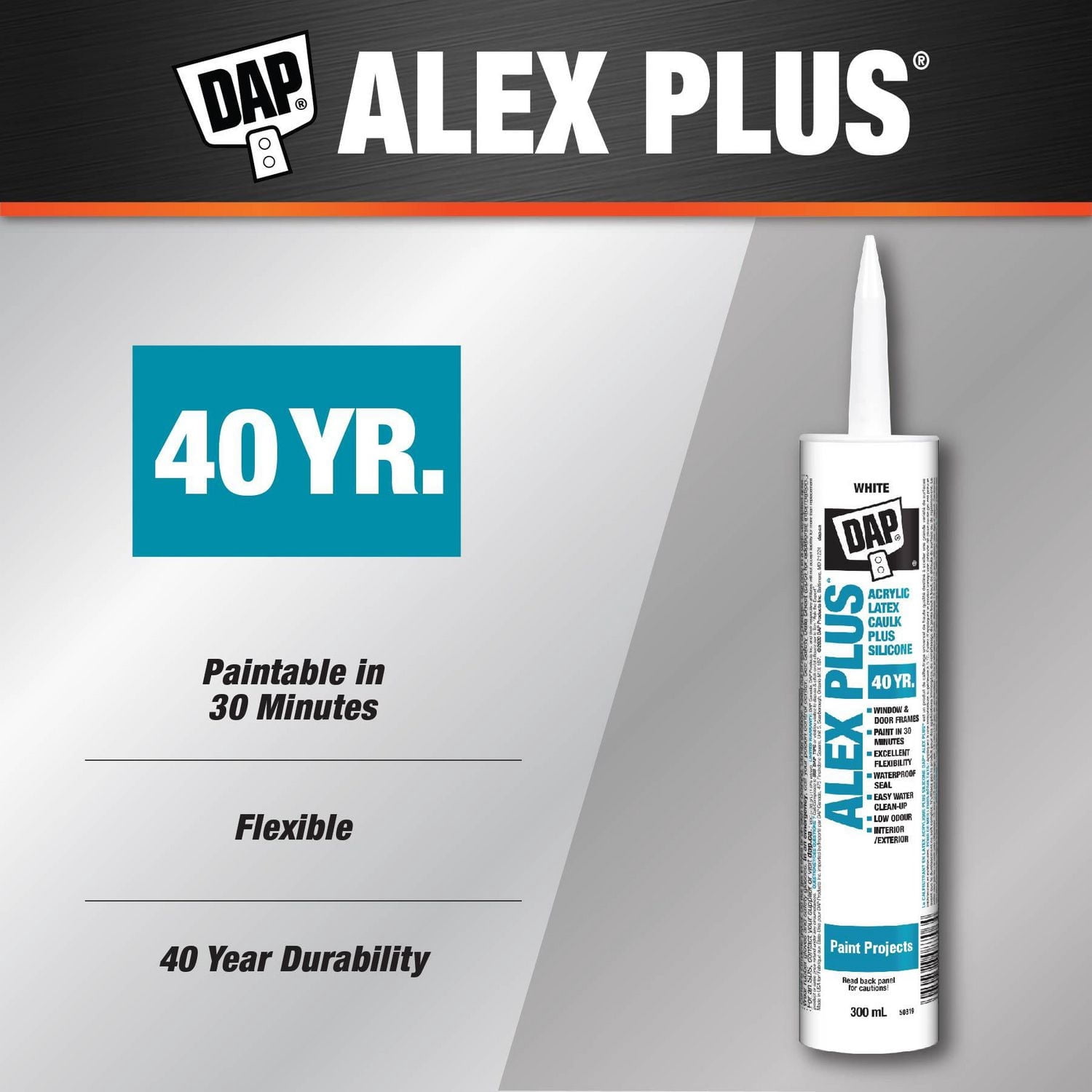 DAP Canada Alex plus Acrylic Latex Caulk plus Silicone, 300ml, Clear