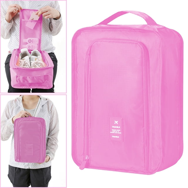Dvkptbk Shoe Bags for Travel, Portable Travel Multifunctional Storage Carrying Box, Travel Shoe Bags, Foldable Shoe Storage Bag Hand Carrying Shoe Organizer, Pink