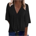 thumbnail image 1 of Hauts pour Dames Manches Courtes Femmes Décontracté Manches Courtes en Chiffonnier Uni Blouse T-Shirt à Col en V Hauts pour Dames Hauts pour Femmes Décontracté, 1 of 7