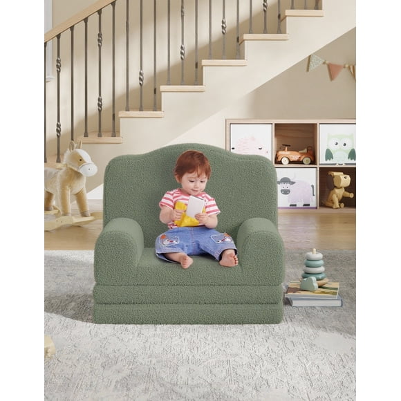 Kids' Couch: 2-in-1 Comfy Toddler Sofa that Folds Out into a Lounger. Foam Kids' Chair with Soft Sherpa. Gift for Girls and Boys