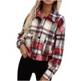 thumbnail image 2 of XZNGL Ladies Fashion Casual Plaid Lapel Button Long Sleeve Short Jacket, 2 of 6