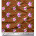 thumbnail image 1 of Soimoi Tissu en Poly Georgette à Pois, Feuilles et Roses Imprimé Floral au Mètre 52 Pouces de Large, 1 of 3