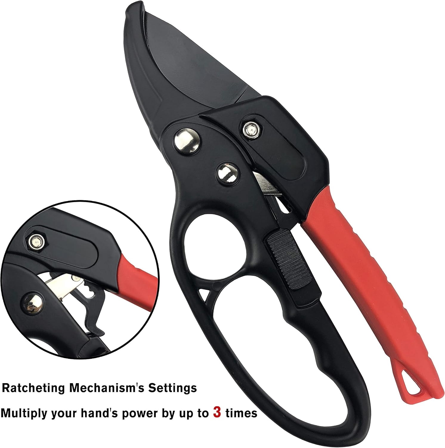 8" Heavy-Duty Ratchet Anvil Pruning Shears, Reinforced Handle, Garden Clippers, Hand Pruner Scissors Red