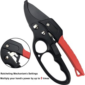 8" Heavy-Duty Ratchet Anvil Pruning Shears, Reinforced Handle, Garden Clippers, Hand Pruner Scissors Red