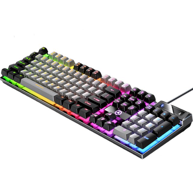 Miulika Clavier de Jeu Mécanique Rétroéclairé RVB USB Commandes Multimédias pour Jeu sur Ordinateur Gris Noir