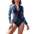 thumbnail image 1 of Charmo Women's One Piece Rashguard Swimsuit Floral Zip Front Surfing Shirt Sun Protection, 1 of 5