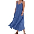 thumbnail image 2 of Jusqu'à 50 % de Rabais Horkkom Robe Maxi pour Femmes Col en V Couleur Unie Robes d'Été avec Poches Décontractées à Bretelles Spaghetti Longues Robes m, 2 of 6