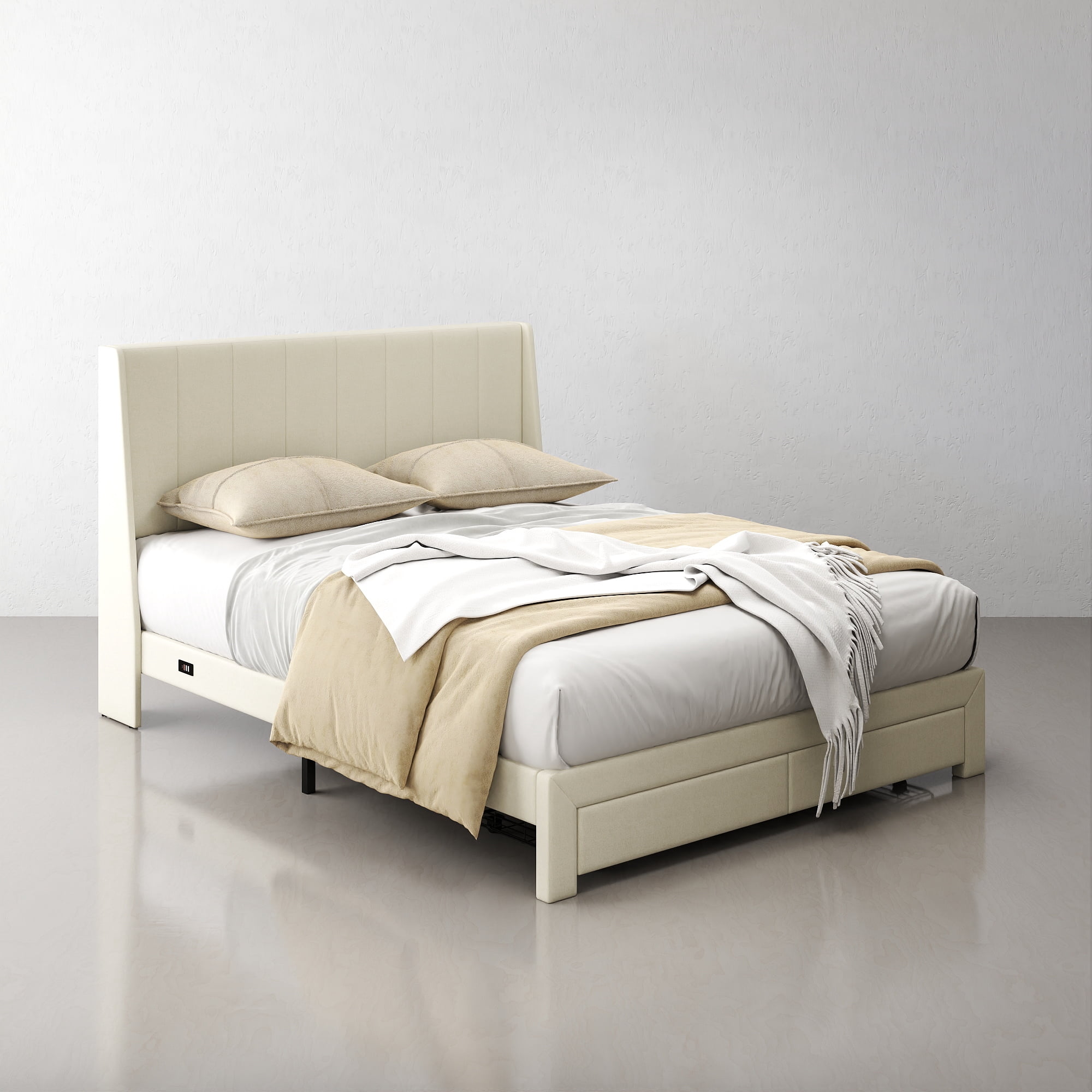 Ensemble cadre de lit queen et table de chevet pliante Homy Casa pour chambre et appartement